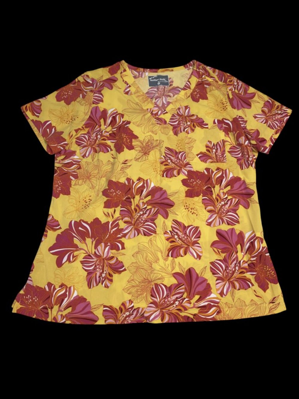 Butter Soft Women's Medium Tropical Hawaiian Pink Floral Vibrant Bright Nurse